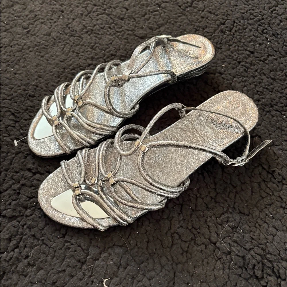 Stuart Weitzman Metallic Silver Wedge Sandals